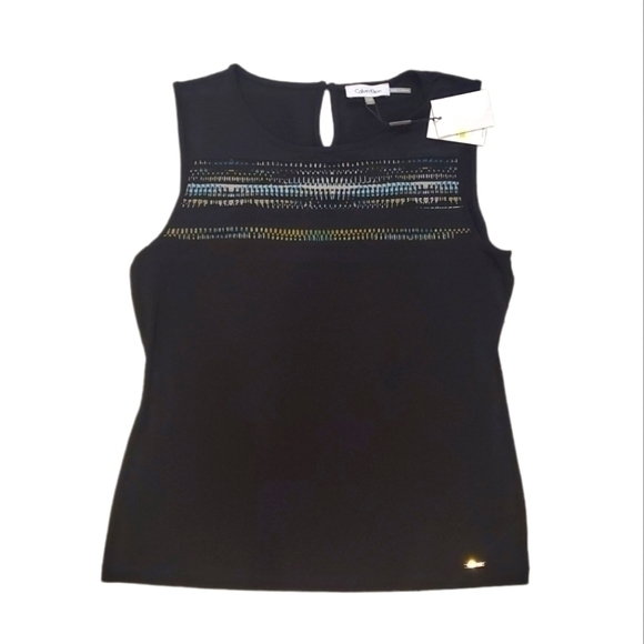Calvin Klein Tops - Calvin Klein Women's‎ Sleeveless Multi-color Black Keyhole Tank Medium